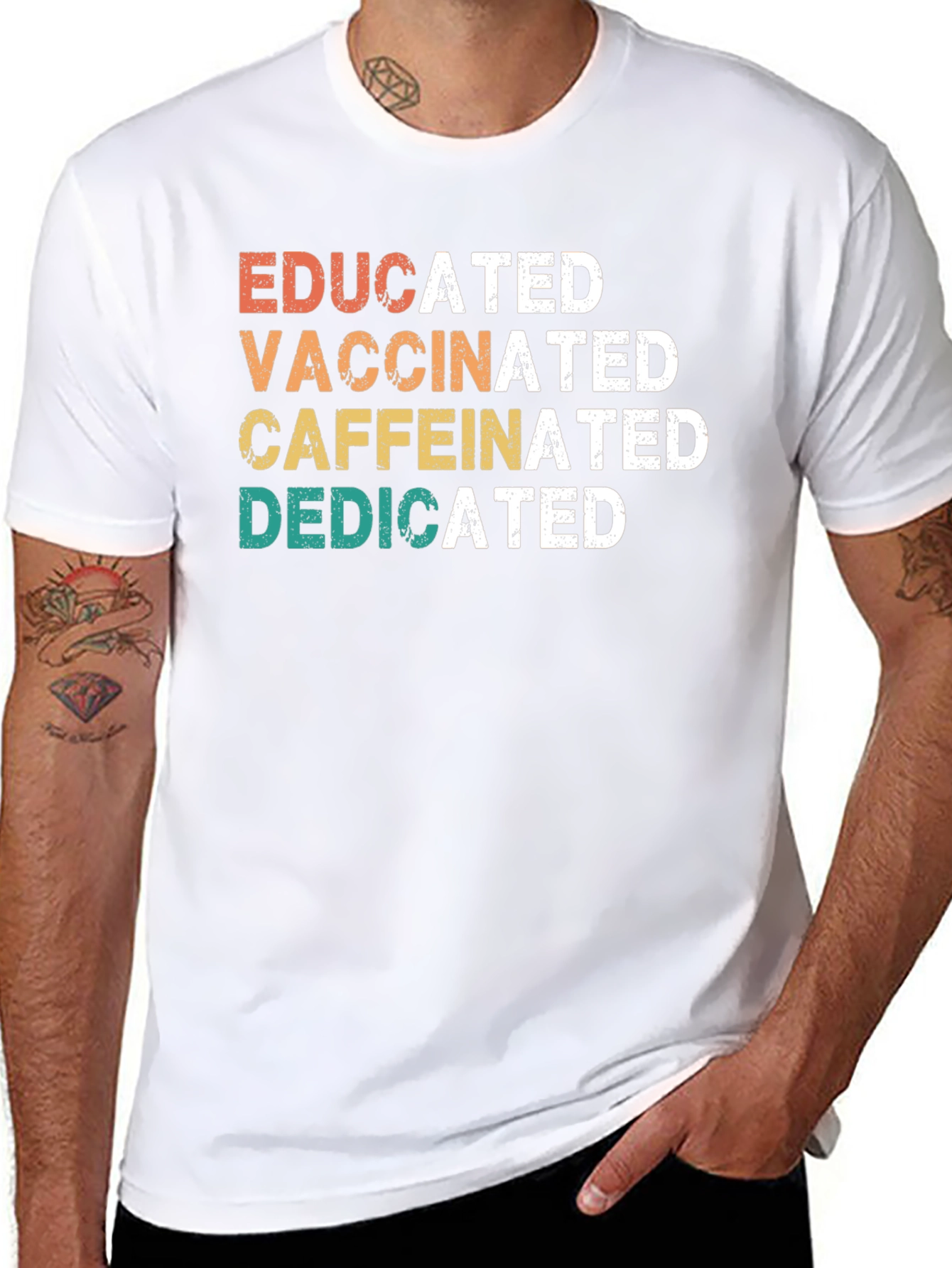 Educated Vaccinated Caffeinated Dedicated Graphic T-Shirt