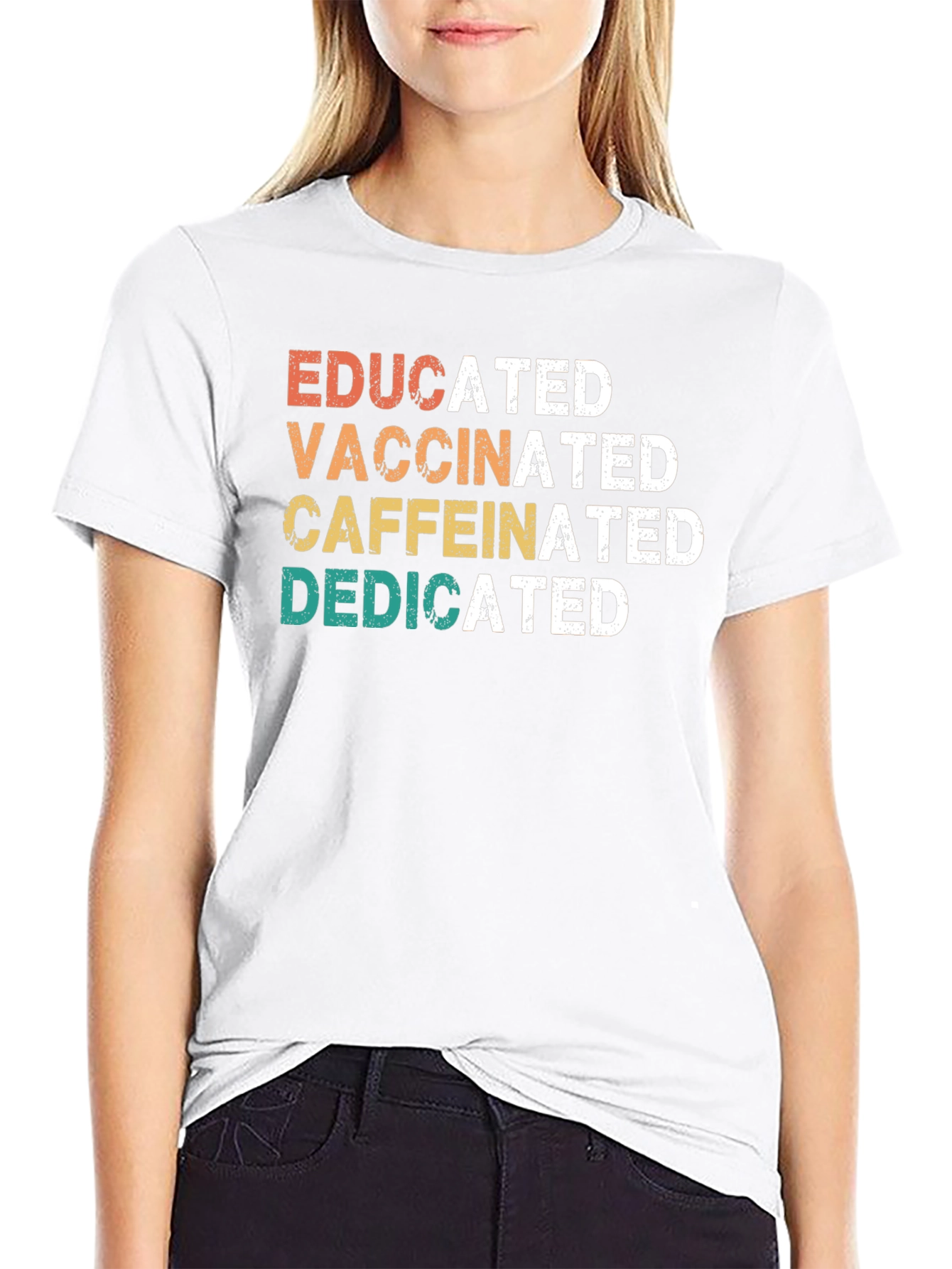 Educated Vaccinated Caffeinated Dedicated Graphic T-Shirt