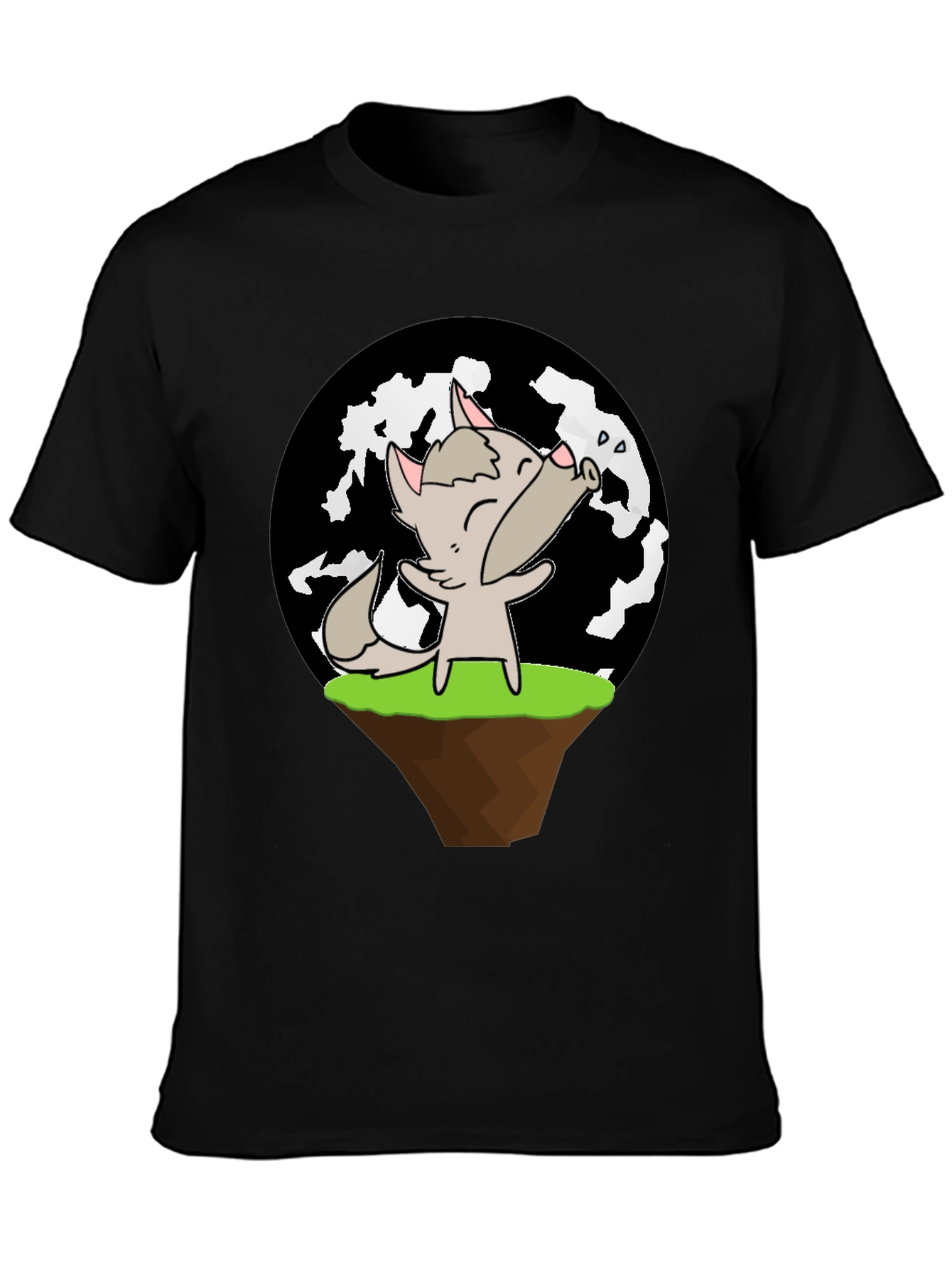 Cartoon Wolf Howling at Moon T-Shirt