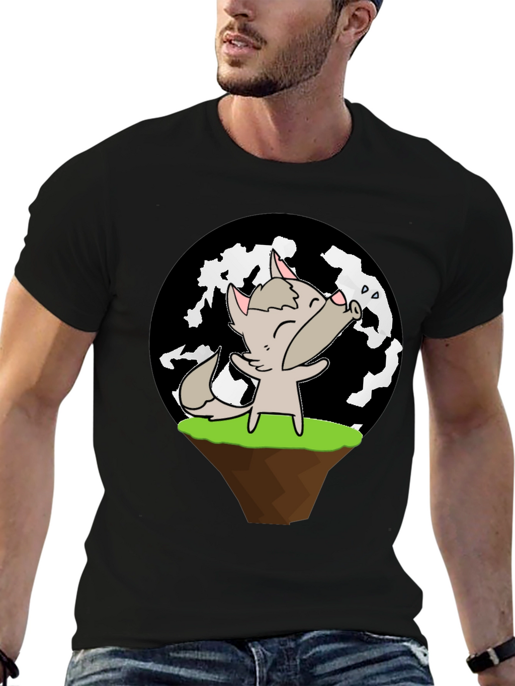 Cartoon Wolf Howling at Moon T-Shirt