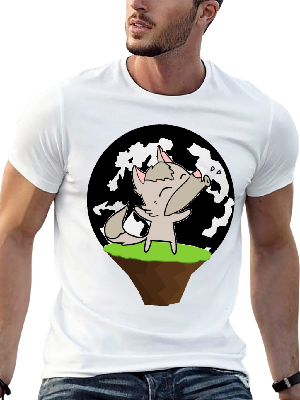 Cartoon Wolf Howling at Moon T-Shirt