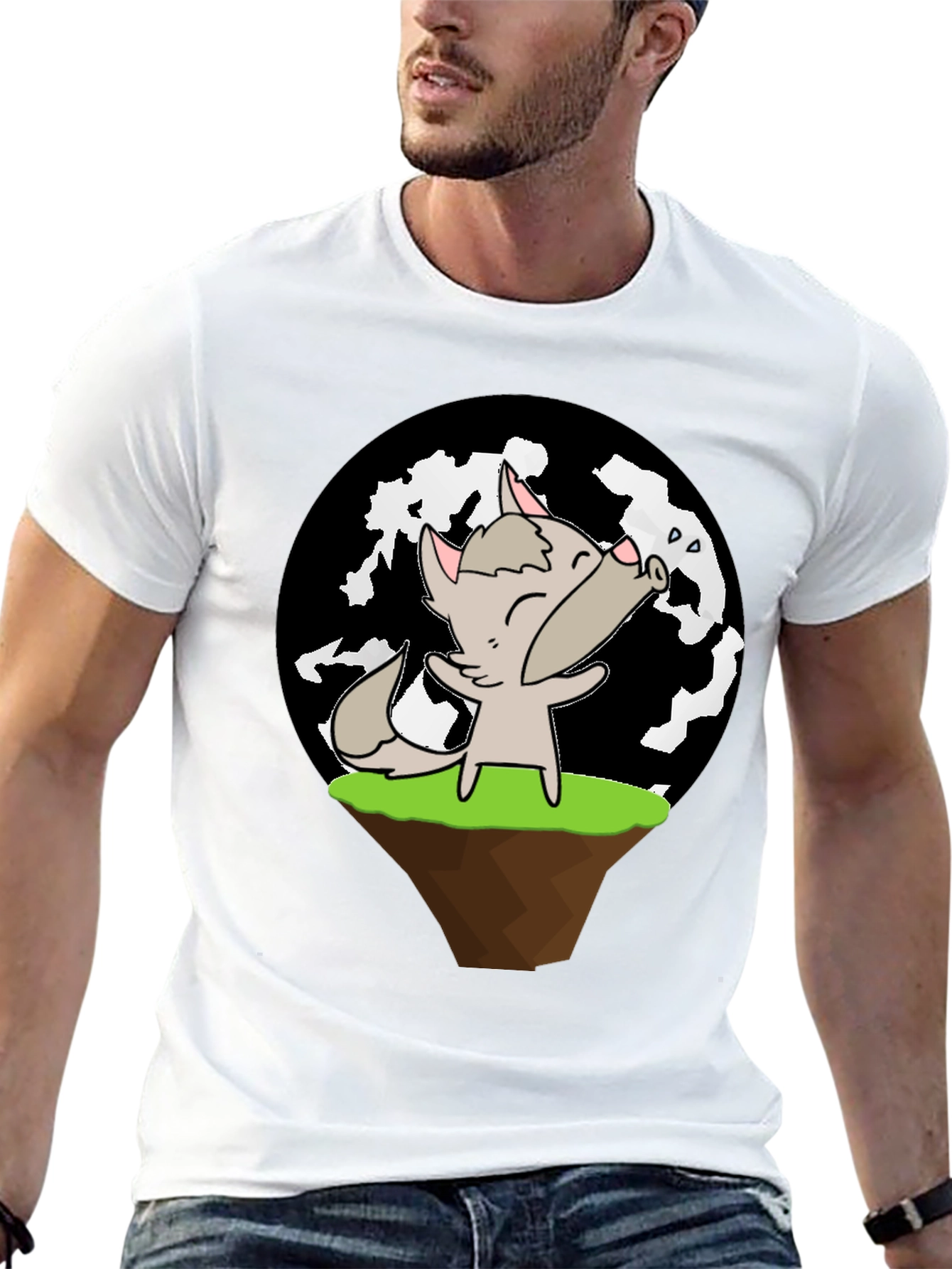 Cartoon Wolf Howling at Moon T-Shirt
