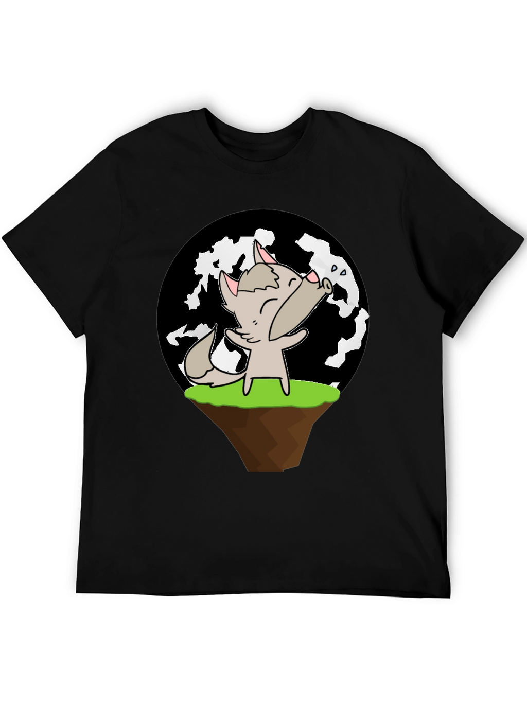 Cartoon Wolf Howling at Moon T-Shirt