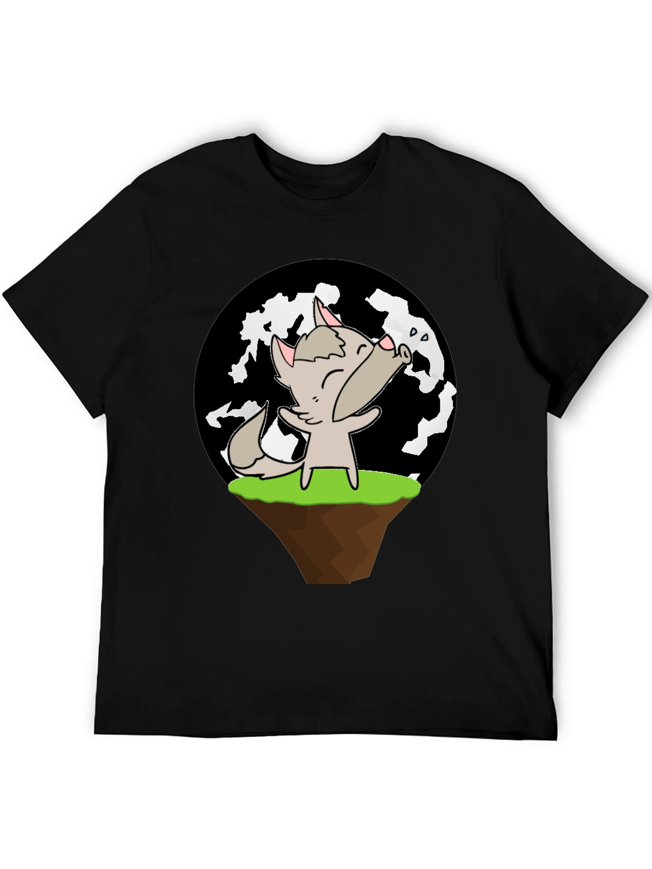 Cartoon Wolf Howling at Moon T-Shirt