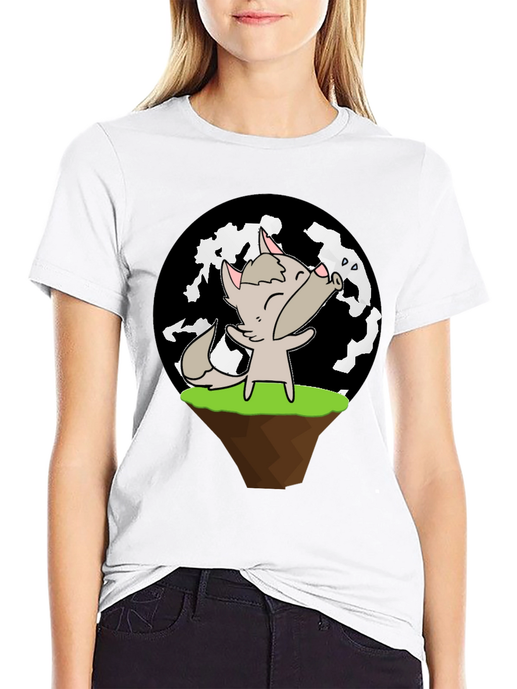 Cartoon Wolf Howling at Moon T-Shirt