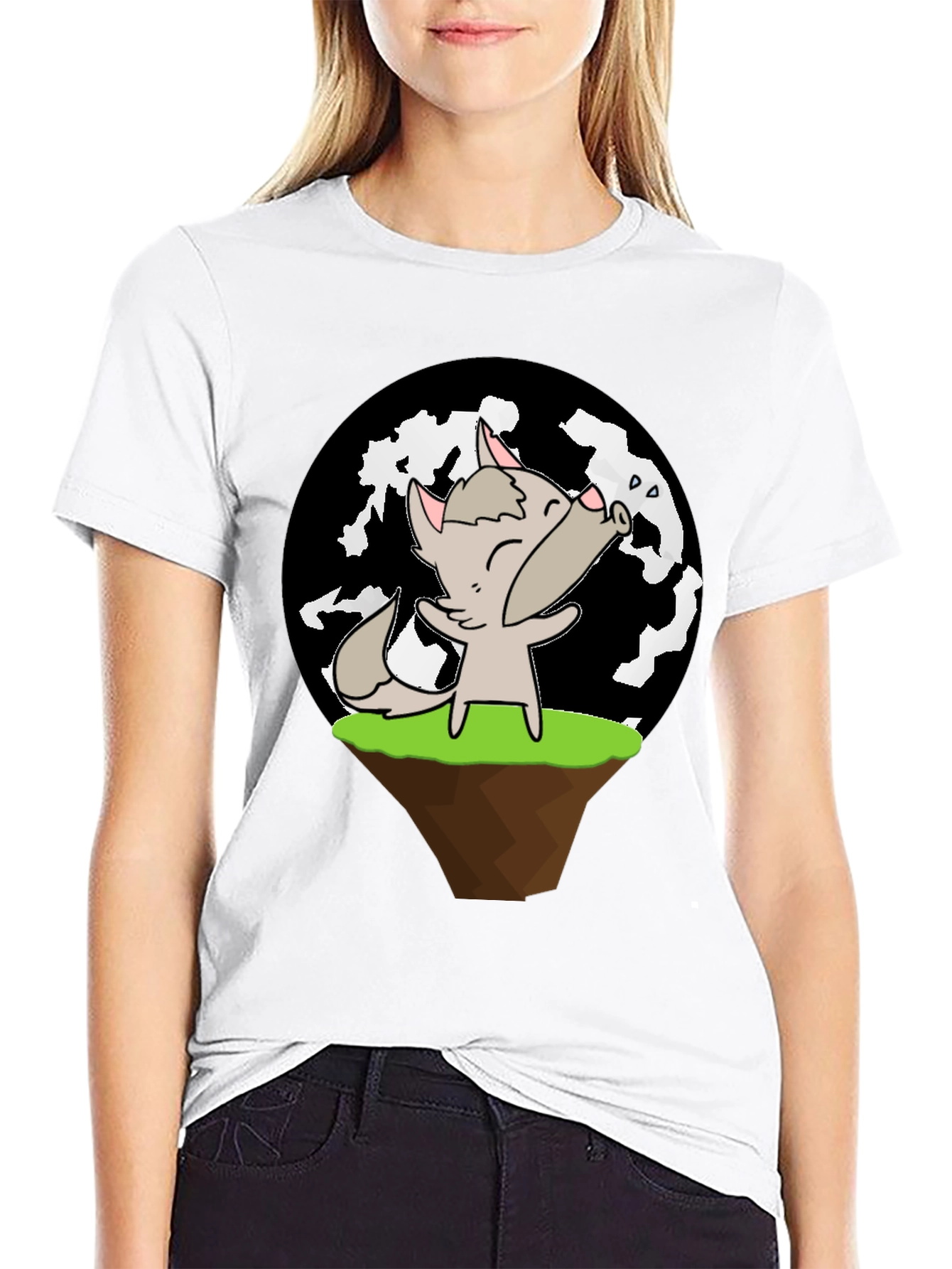 Cartoon Wolf Howling at Moon T-Shirt