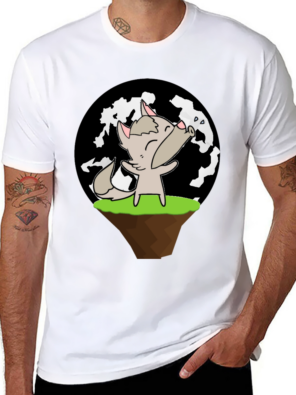 Cartoon Wolf Howling at Moon T-Shirt