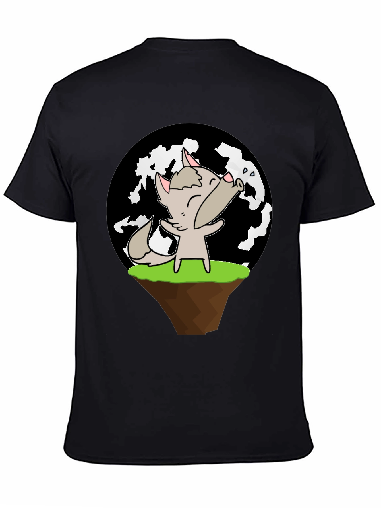 Cartoon Wolf Howling at Moon T-Shirt