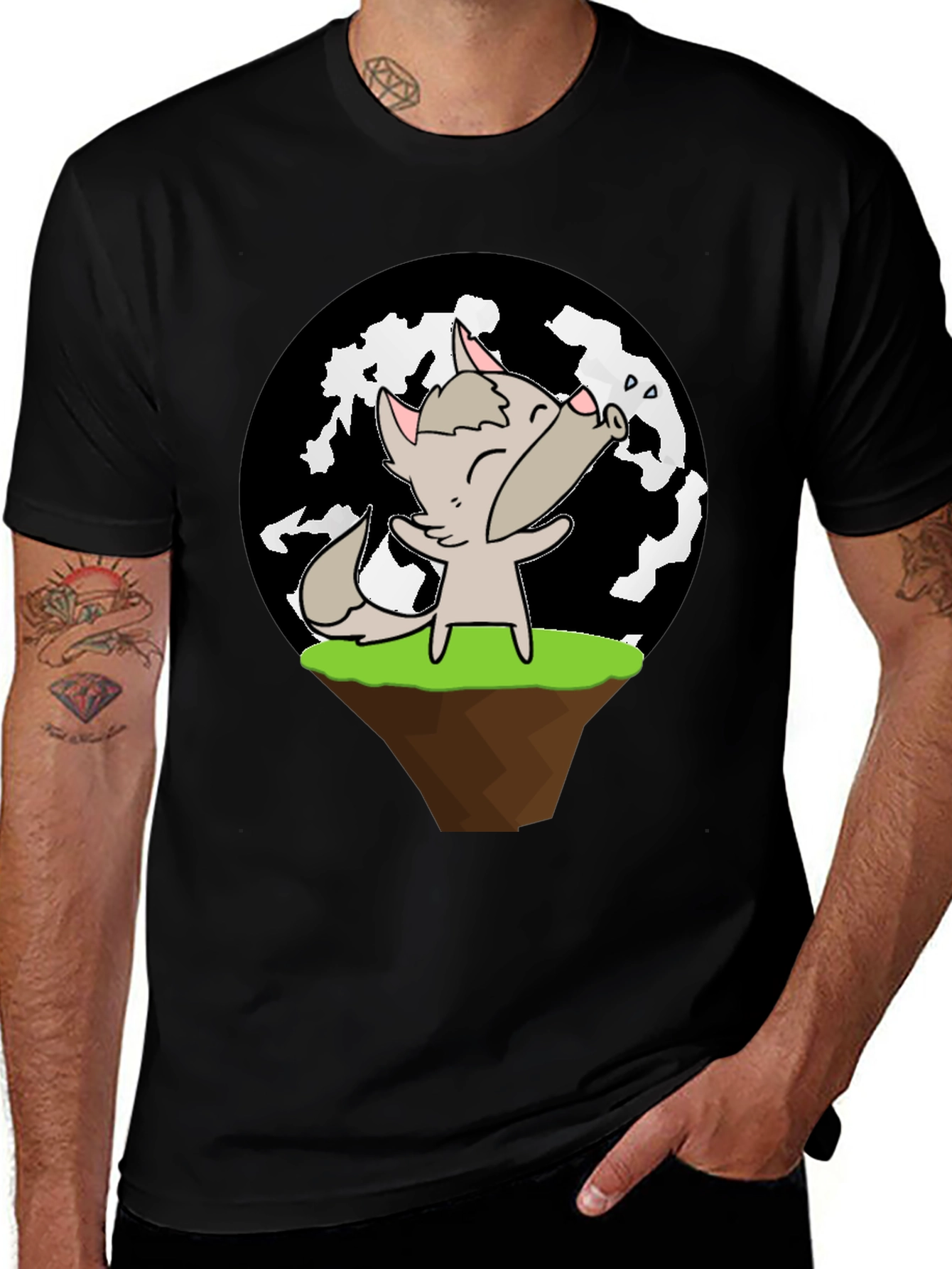 Cartoon Wolf Howling at Moon T-Shirt