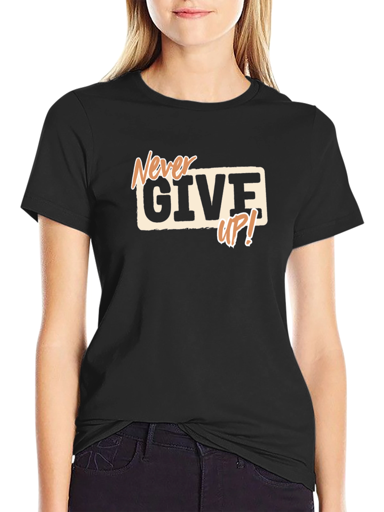 Never Give Up! Graphic Print T-Shirt