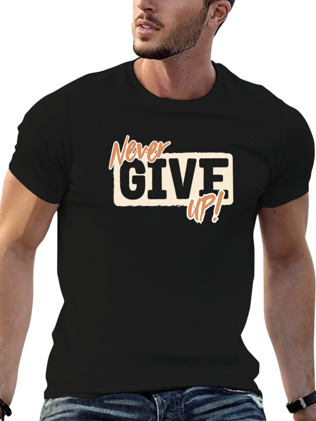 Never Give Up! Graphic Print T-Shirt