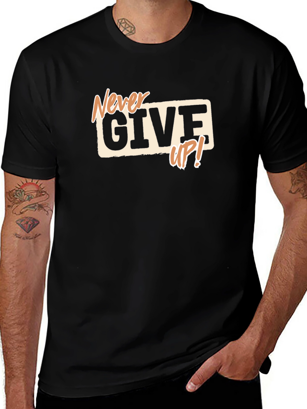 Never Give Up! Graphic Print T-Shirt