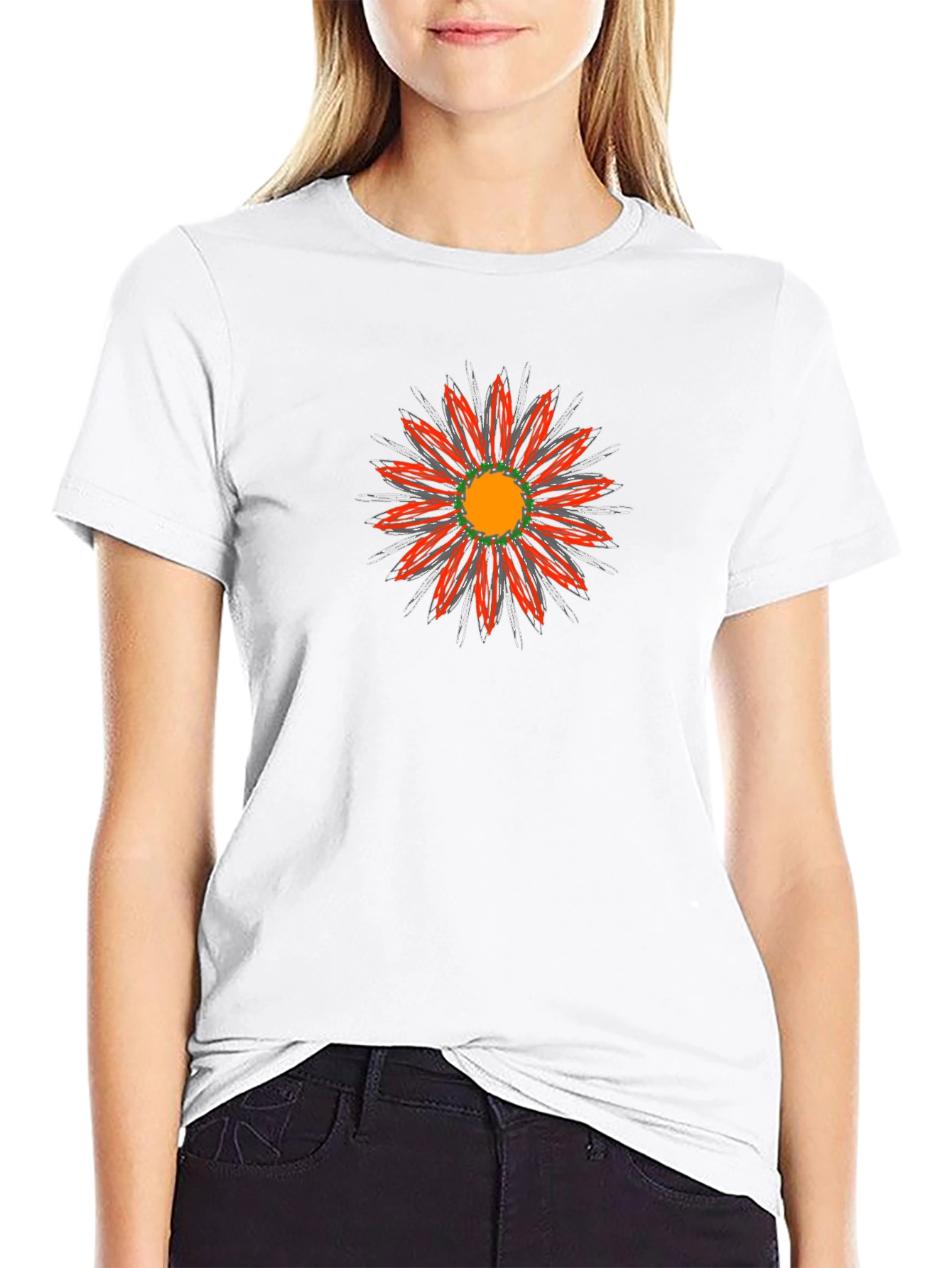 Black T-Shirt with Red Floral Graphic