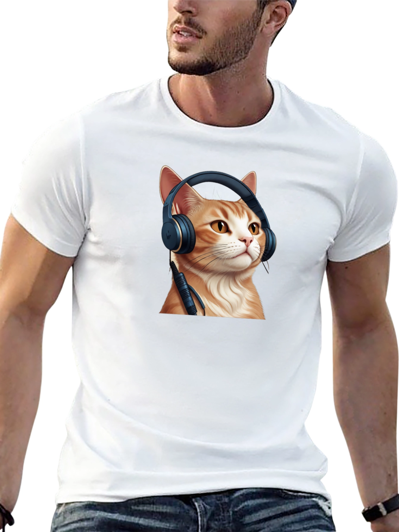 Cool Cat Headphones Graphic T-Shirt