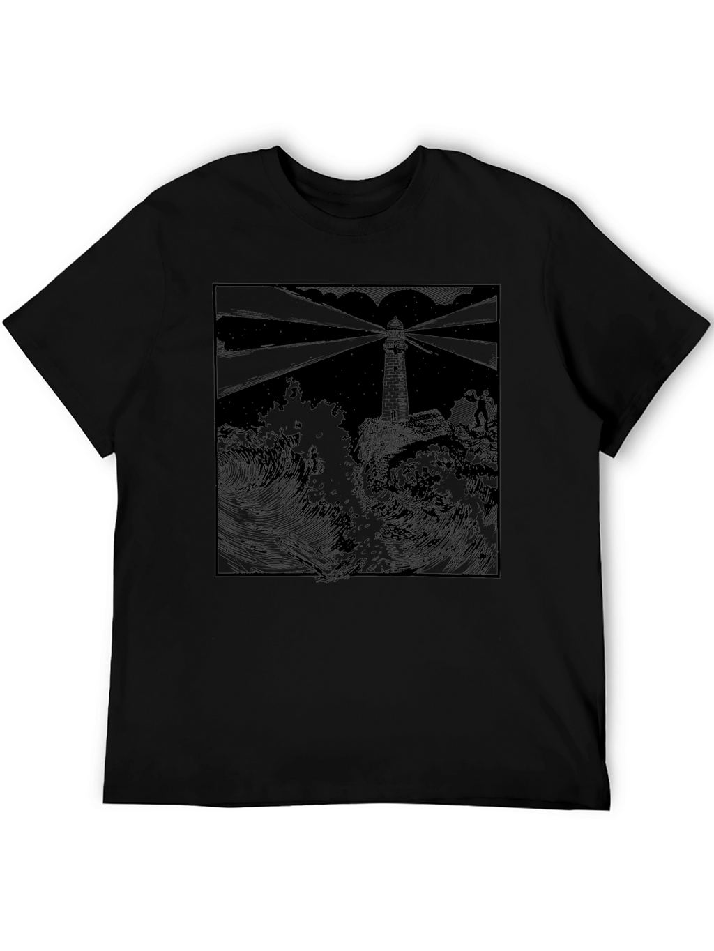 Lighthouse Graphic Print Black T-Shirt