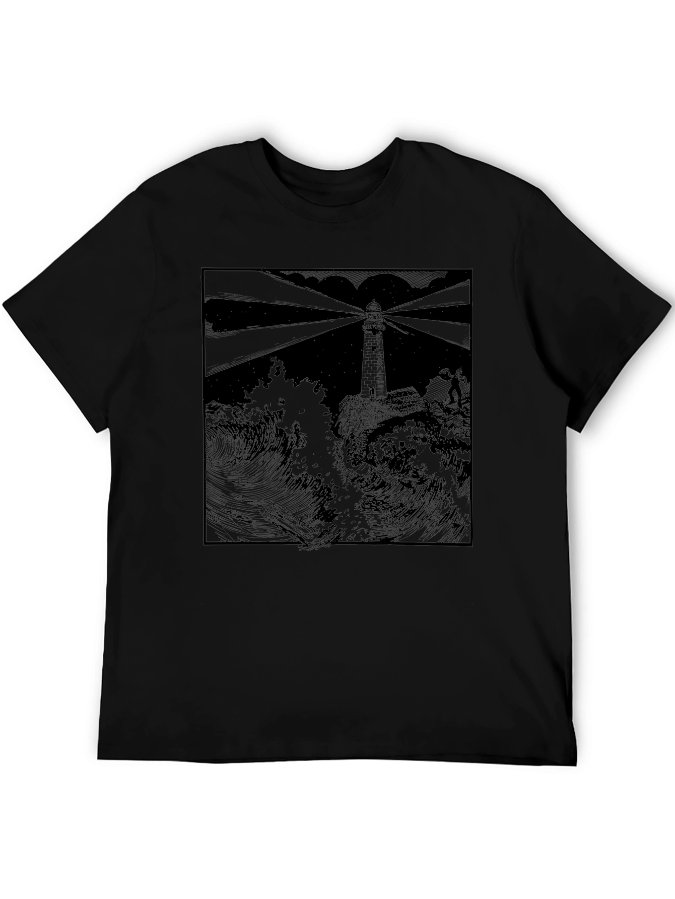 Lighthouse Graphic Print Black T-Shirt