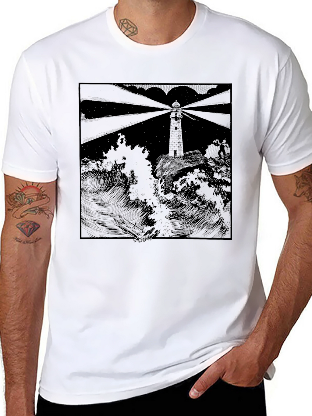 Lighthouse Graphic Print Black T-Shirt
