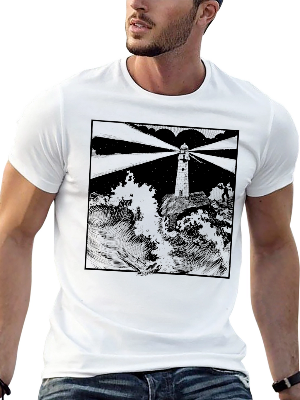 Lighthouse Graphic Print Black T-Shirt