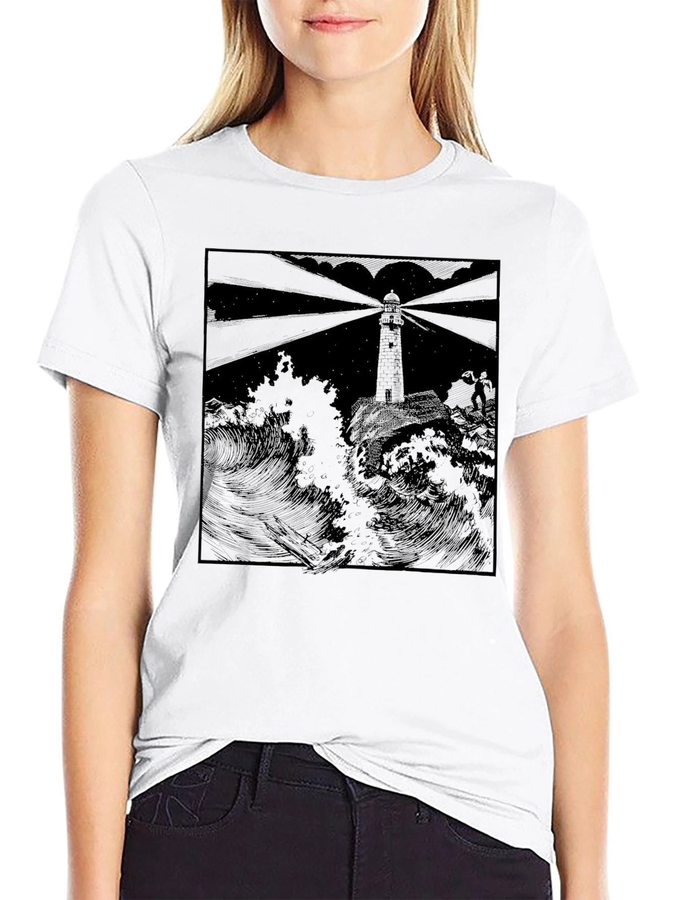 Lighthouse Graphic Print Black T-Shirt
