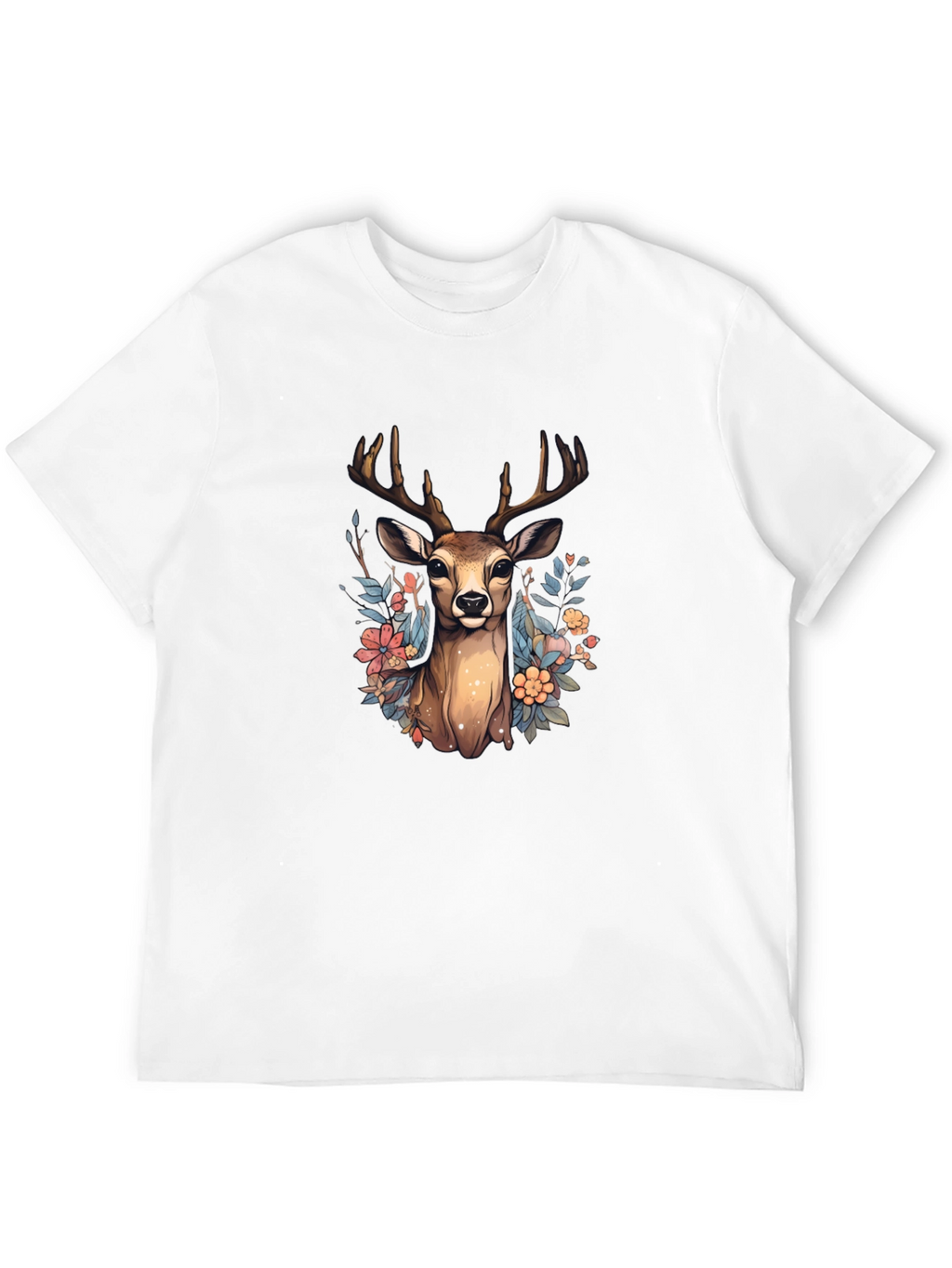 Floral Deer Graphic Tee - Nature Inspired T-Shirt