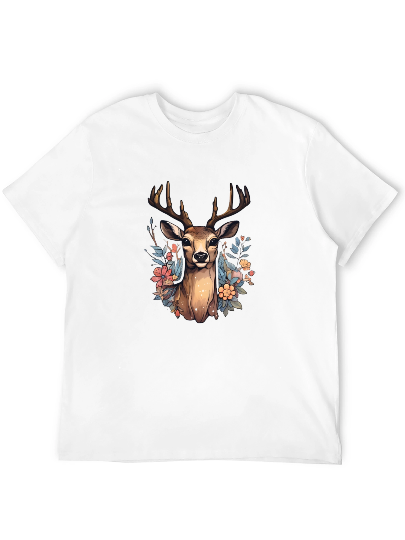 Floral Deer Graphic Tee - Nature Inspired T-Shirt