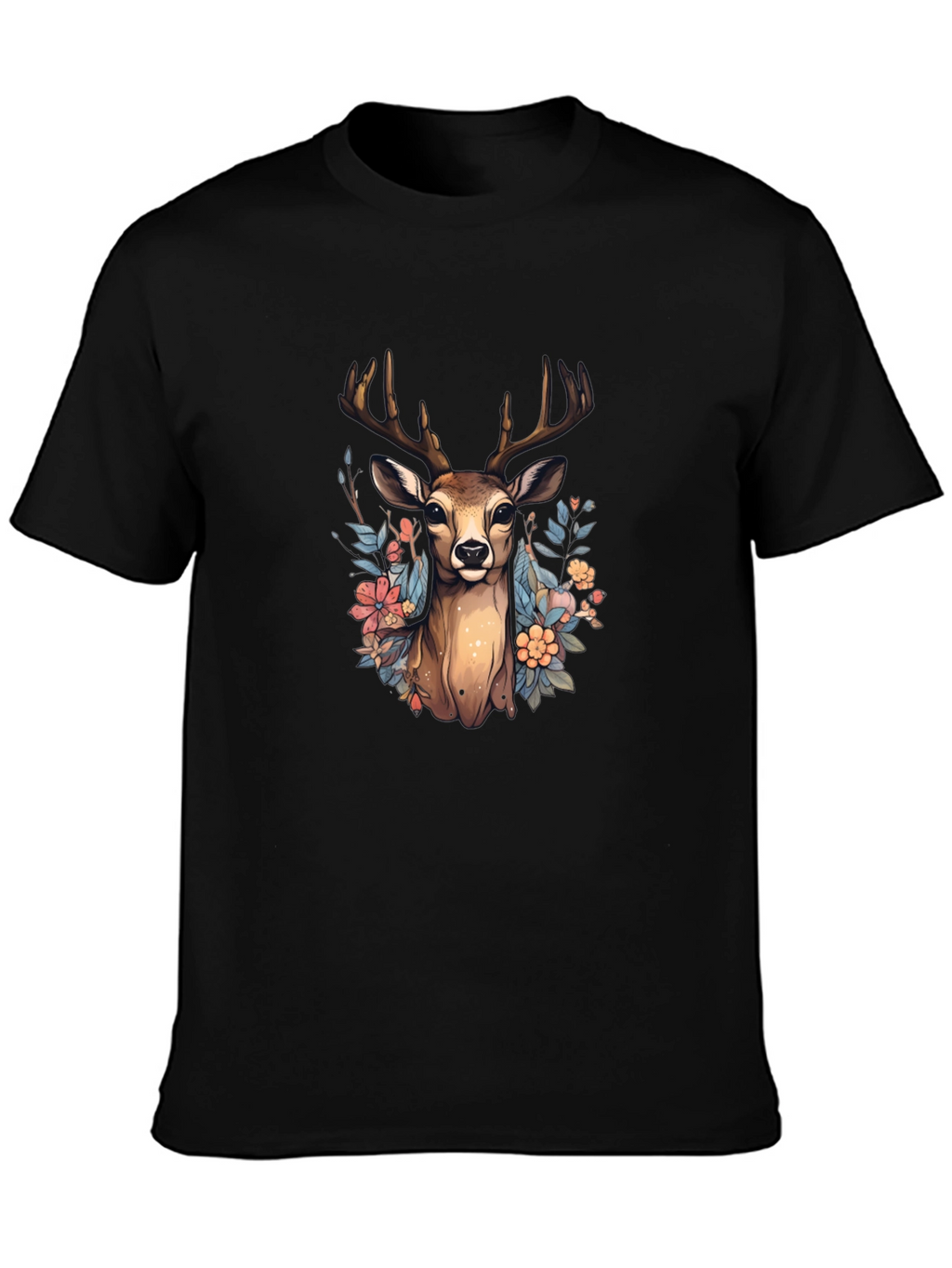 Floral Deer Graphic Tee - Nature Inspired T-Shirt