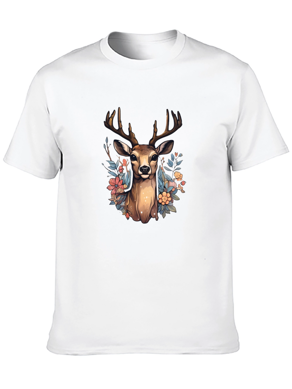 Floral Deer Graphic Tee - Nature Inspired T-Shirt