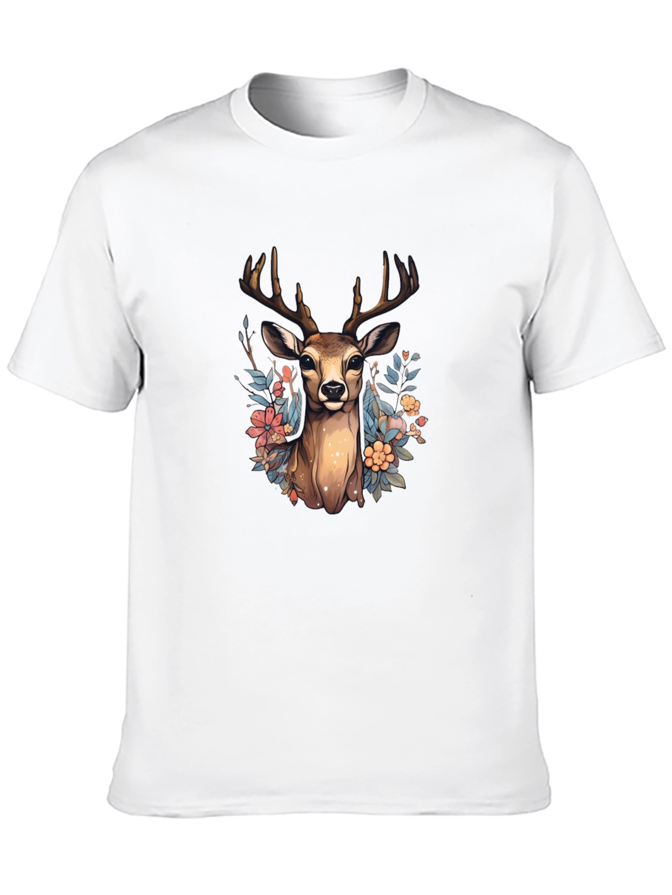 Floral Deer Graphic Tee - Nature Inspired T-Shirt