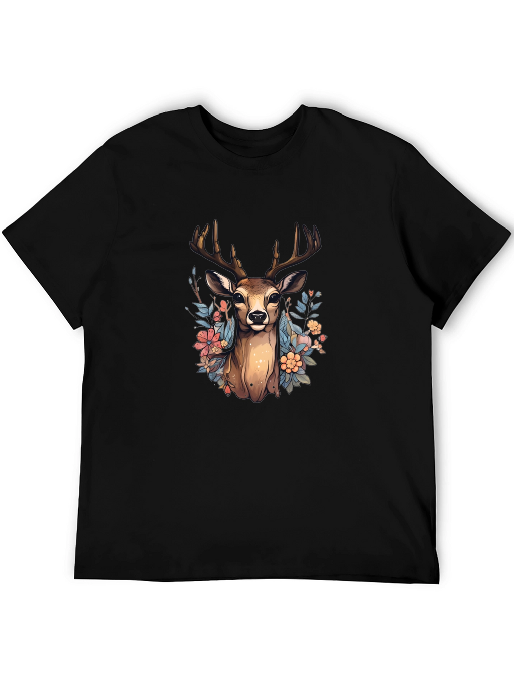 Floral Deer Graphic Tee - Nature Inspired T-Shirt