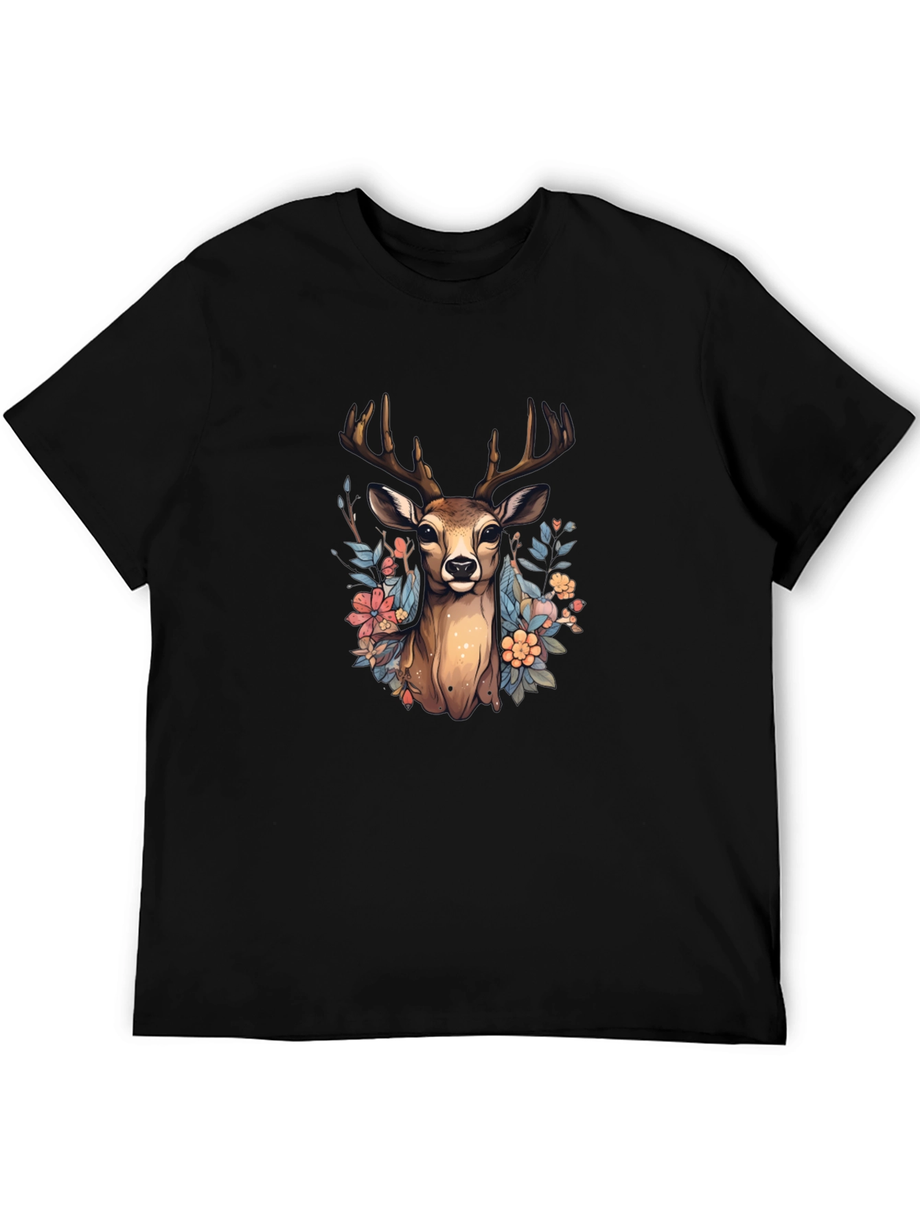 Floral Deer Graphic Tee - Nature Inspired T-Shirt