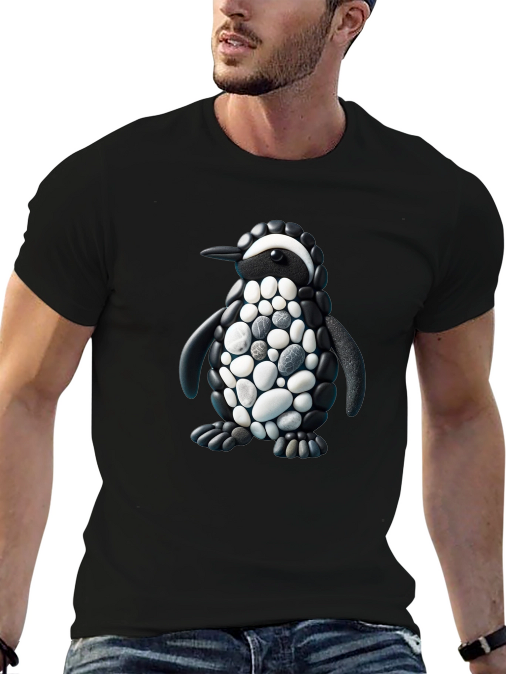 Stone Penguin Graphic T-Shirt - Black