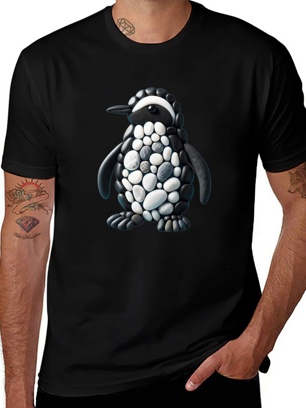Stone Penguin Graphic T-Shirt - Black