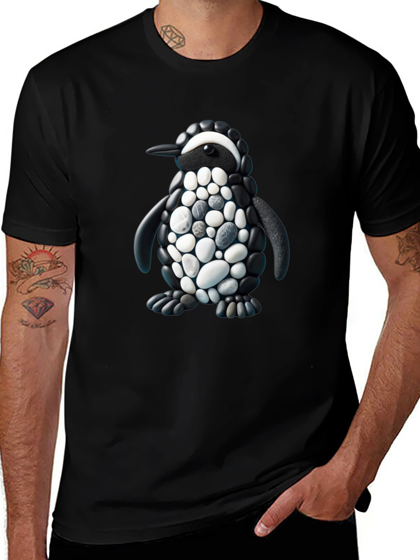Stone Penguin Graphic T-Shirt - Black