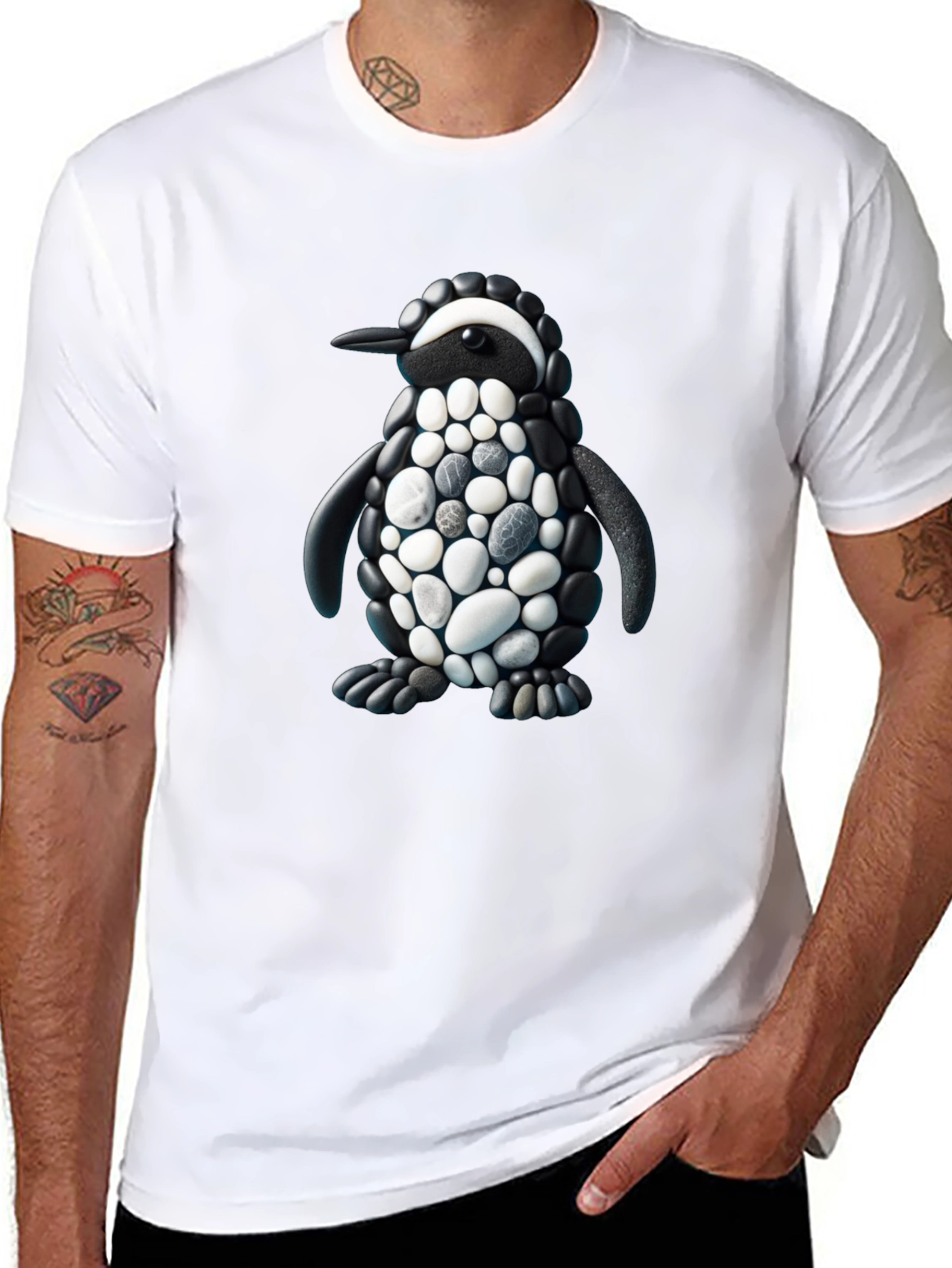Stone Penguin Graphic T-Shirt - Black