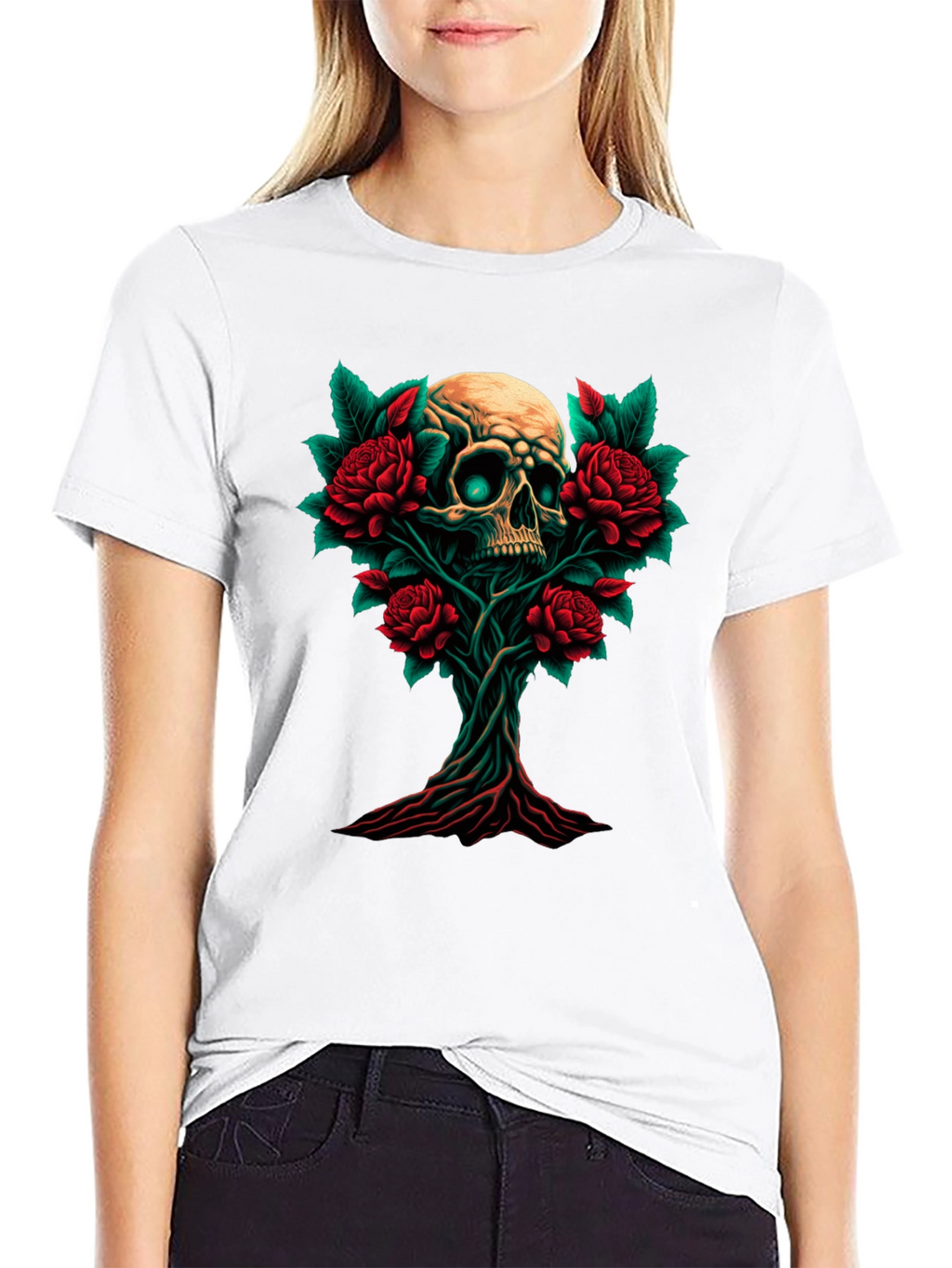 Skull & Roses Graphic Tee - Dark Style