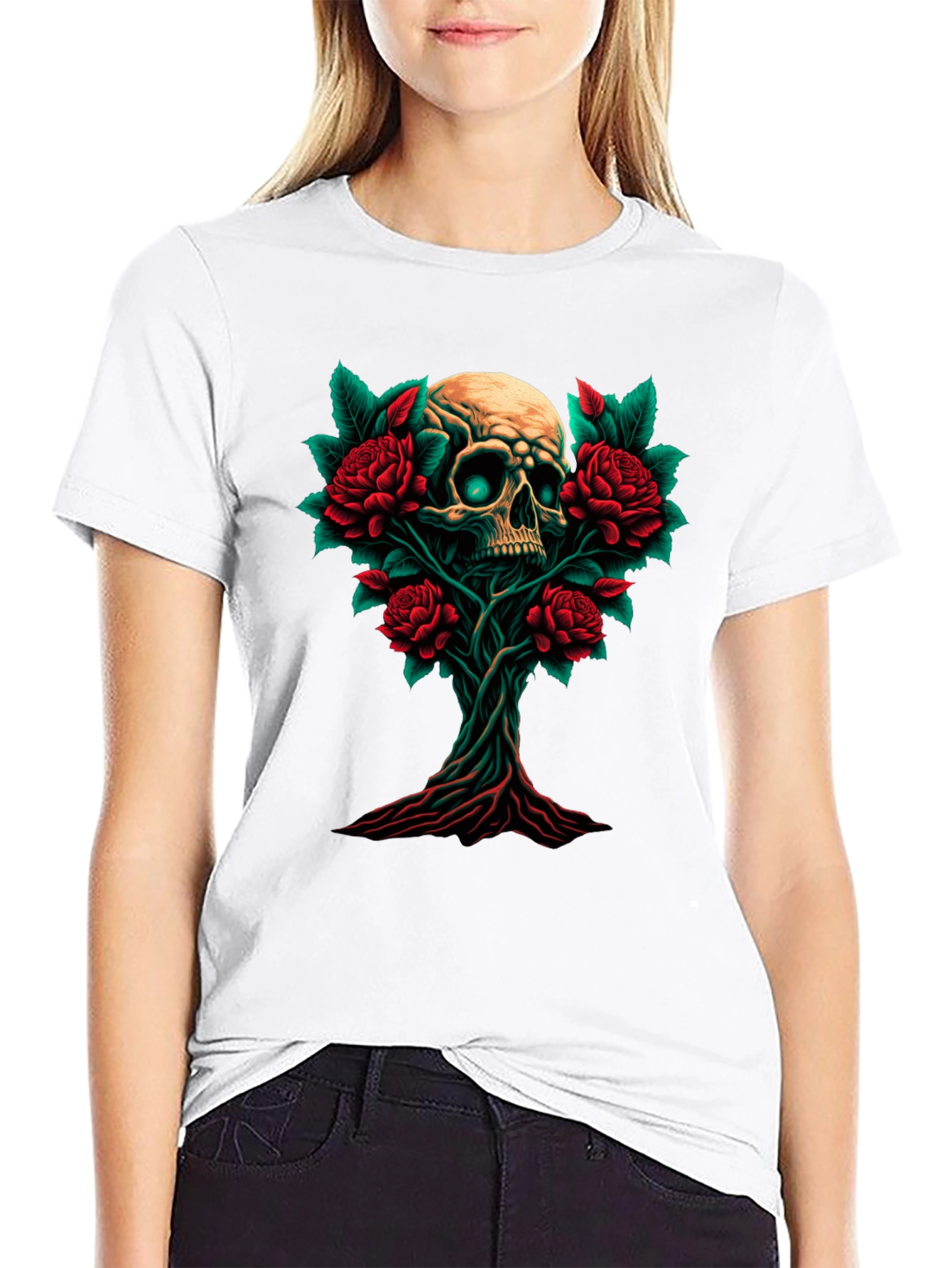 Skull & Roses Graphic Tee - Dark Style