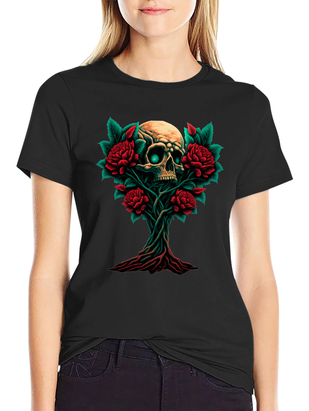 Skull & Roses Graphic Tee - Dark Style