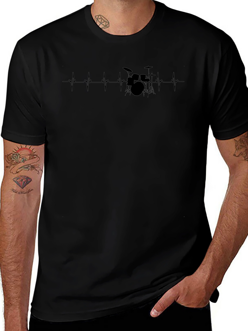 Drummer Heartbeat Graphic Tee - Black