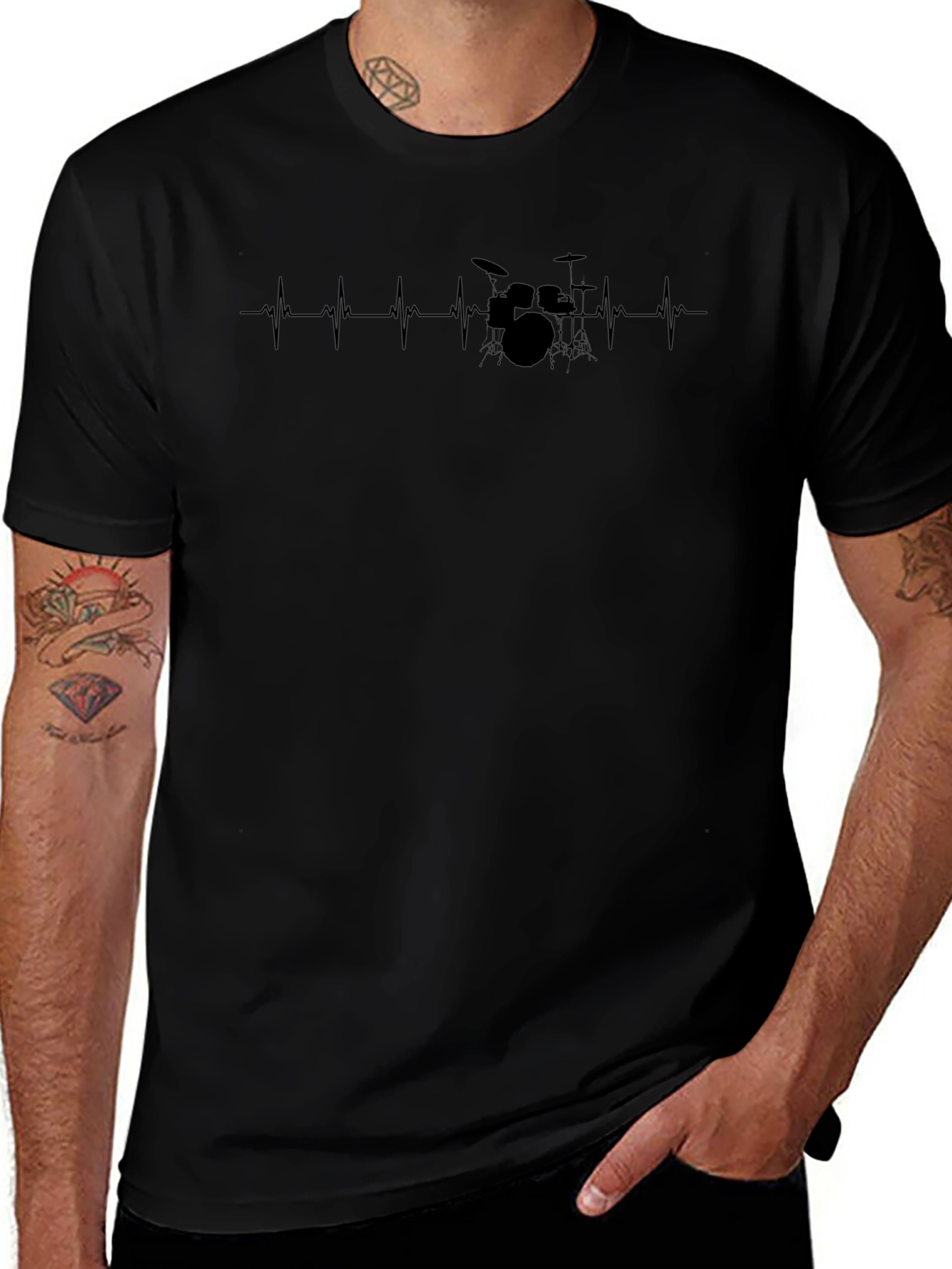 Drummer Heartbeat Graphic Tee - Black