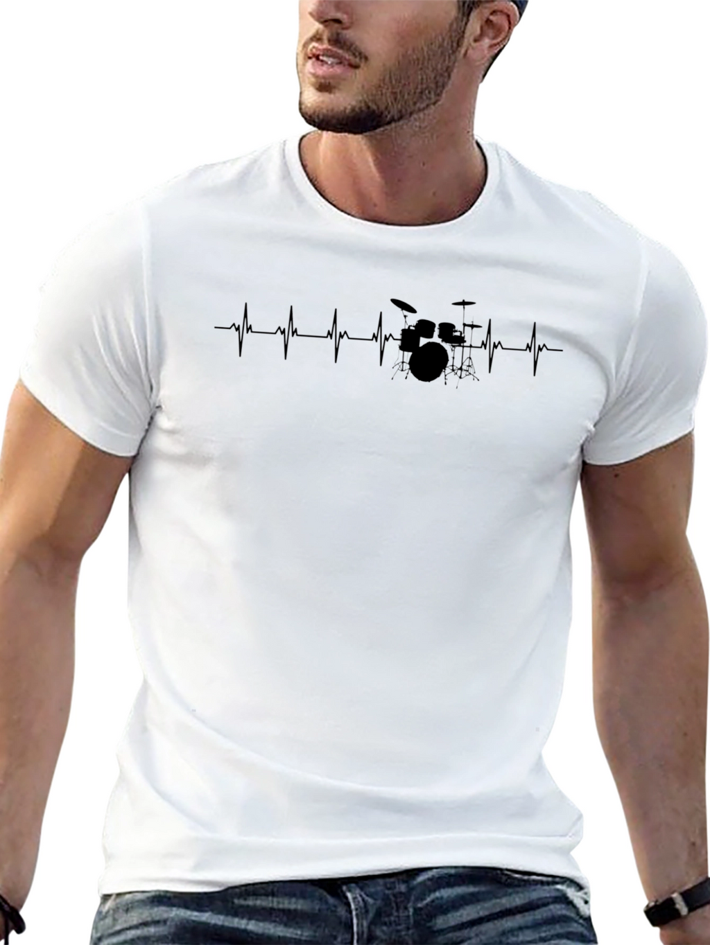 Drummer Heartbeat Graphic Tee - Black