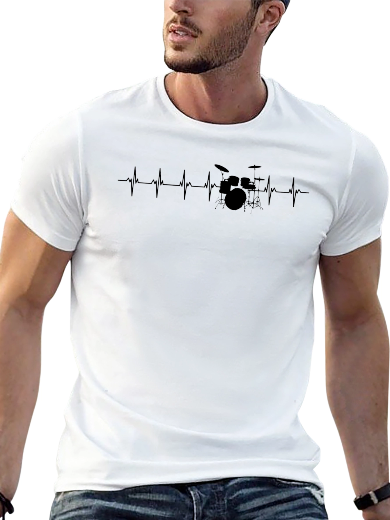 Drummer Heartbeat Graphic Tee - Black