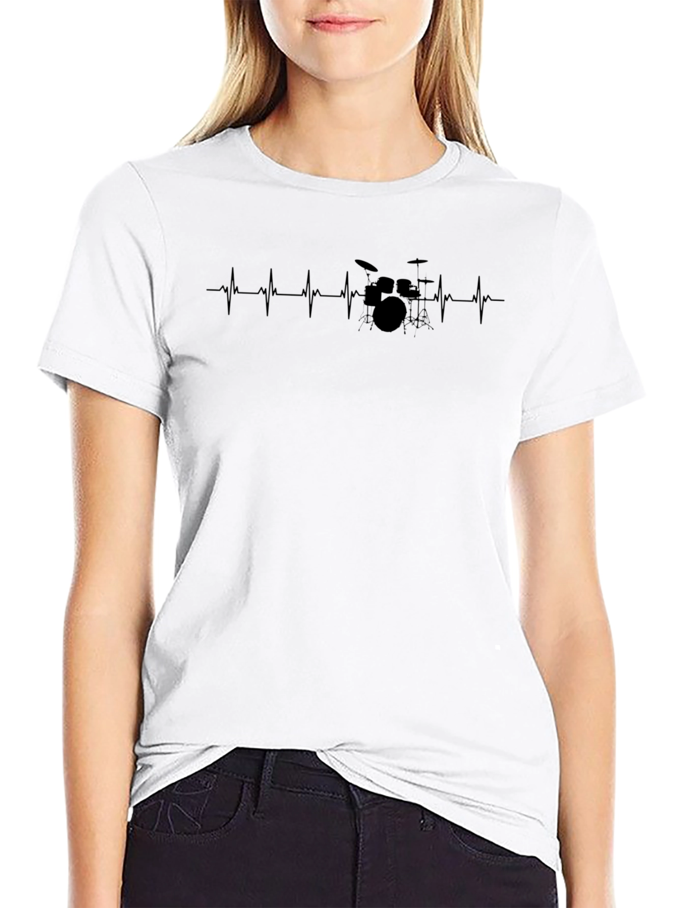 Drummer Heartbeat Graphic Tee - Black