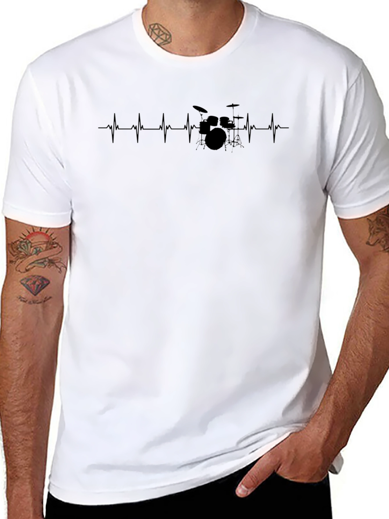 Drummer Heartbeat Graphic Tee - Black