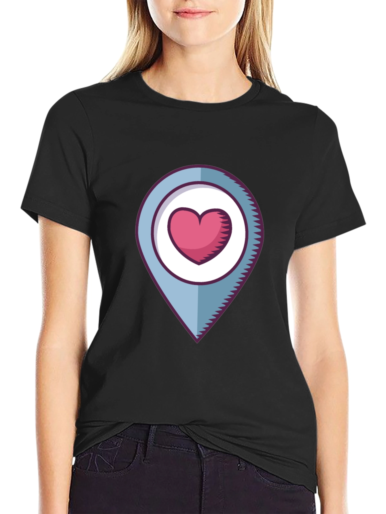 Heart Location Graphic T-Shirt - Black