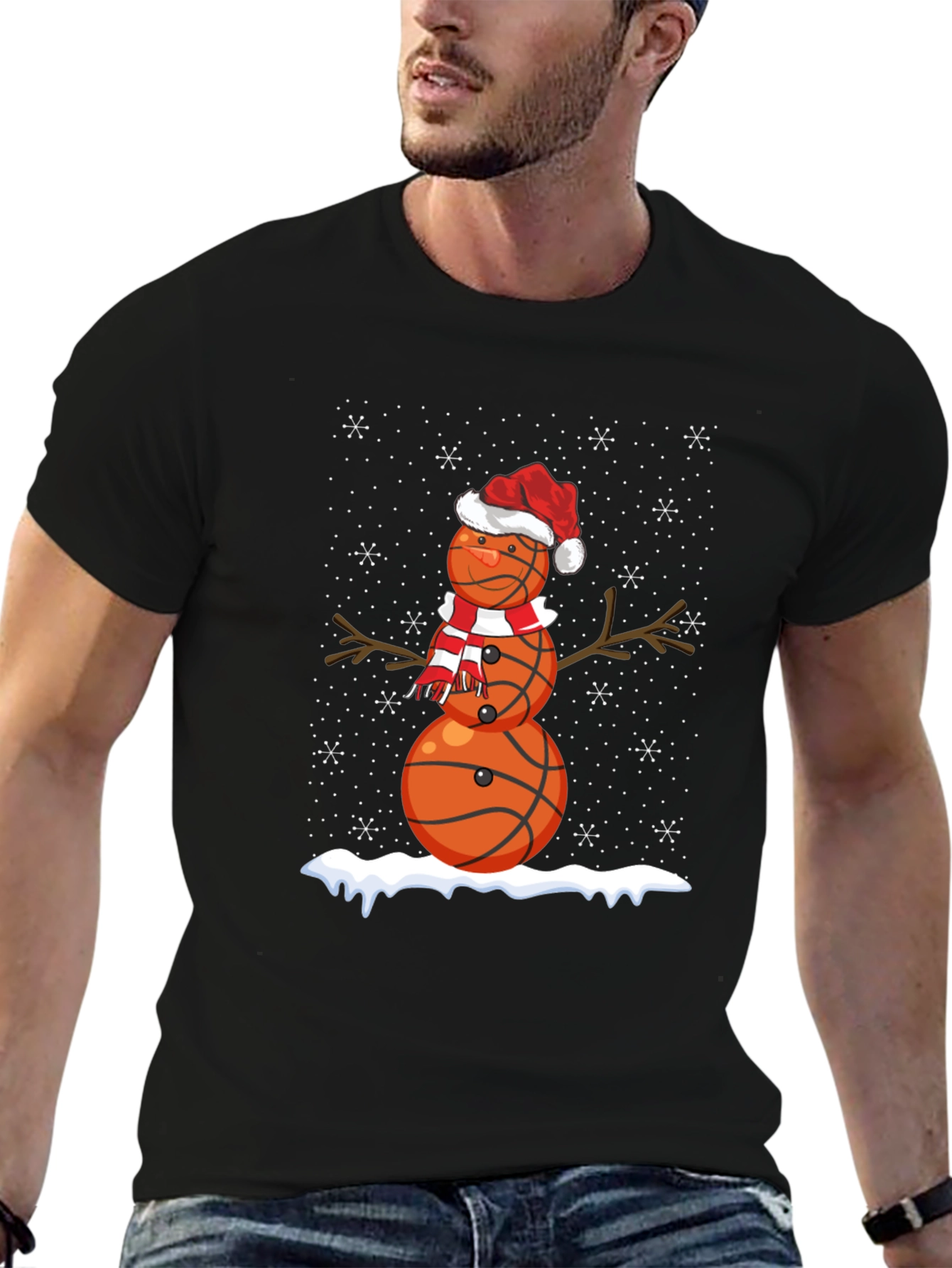 Basketball Snowman Christmas T-Shirt