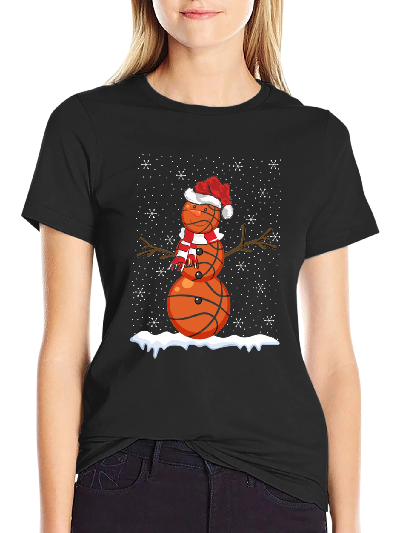 Basketball Snowman Christmas T-Shirt
