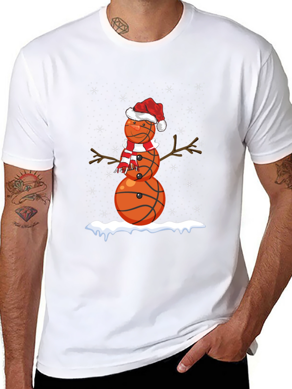 Basketball Snowman Christmas T-Shirt