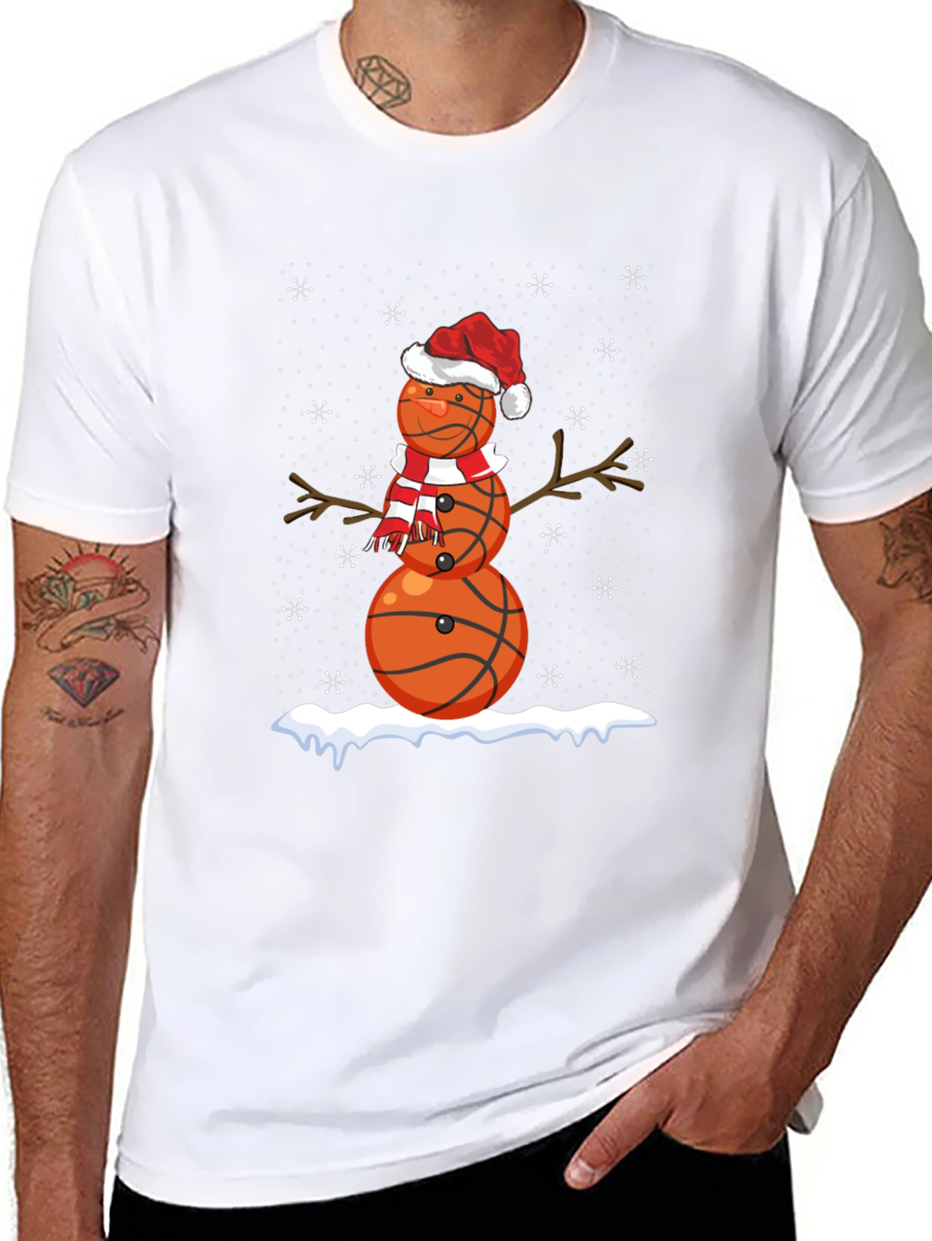 Basketball Snowman Christmas T-Shirt