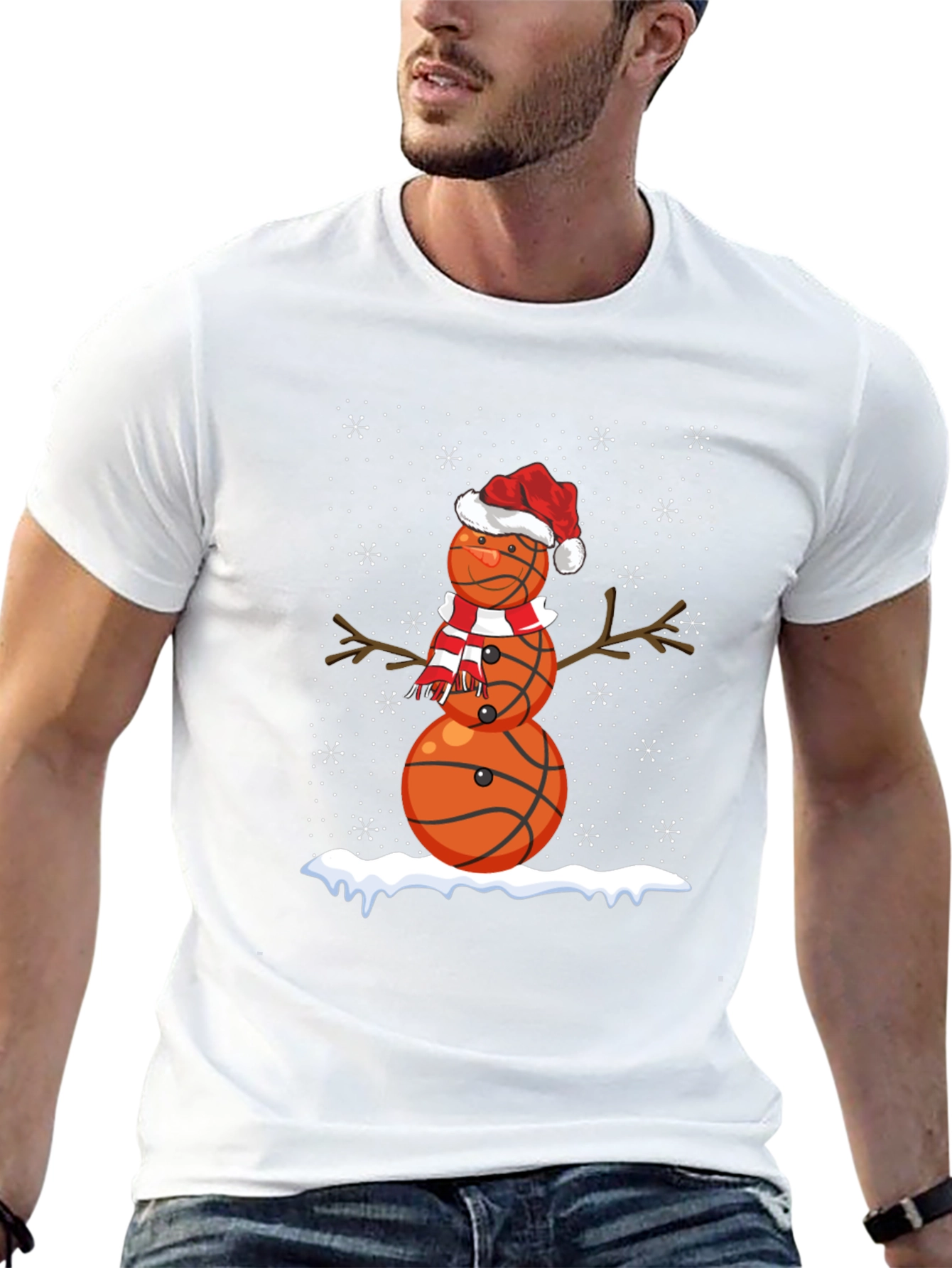 Basketball Snowman Christmas T-Shirt