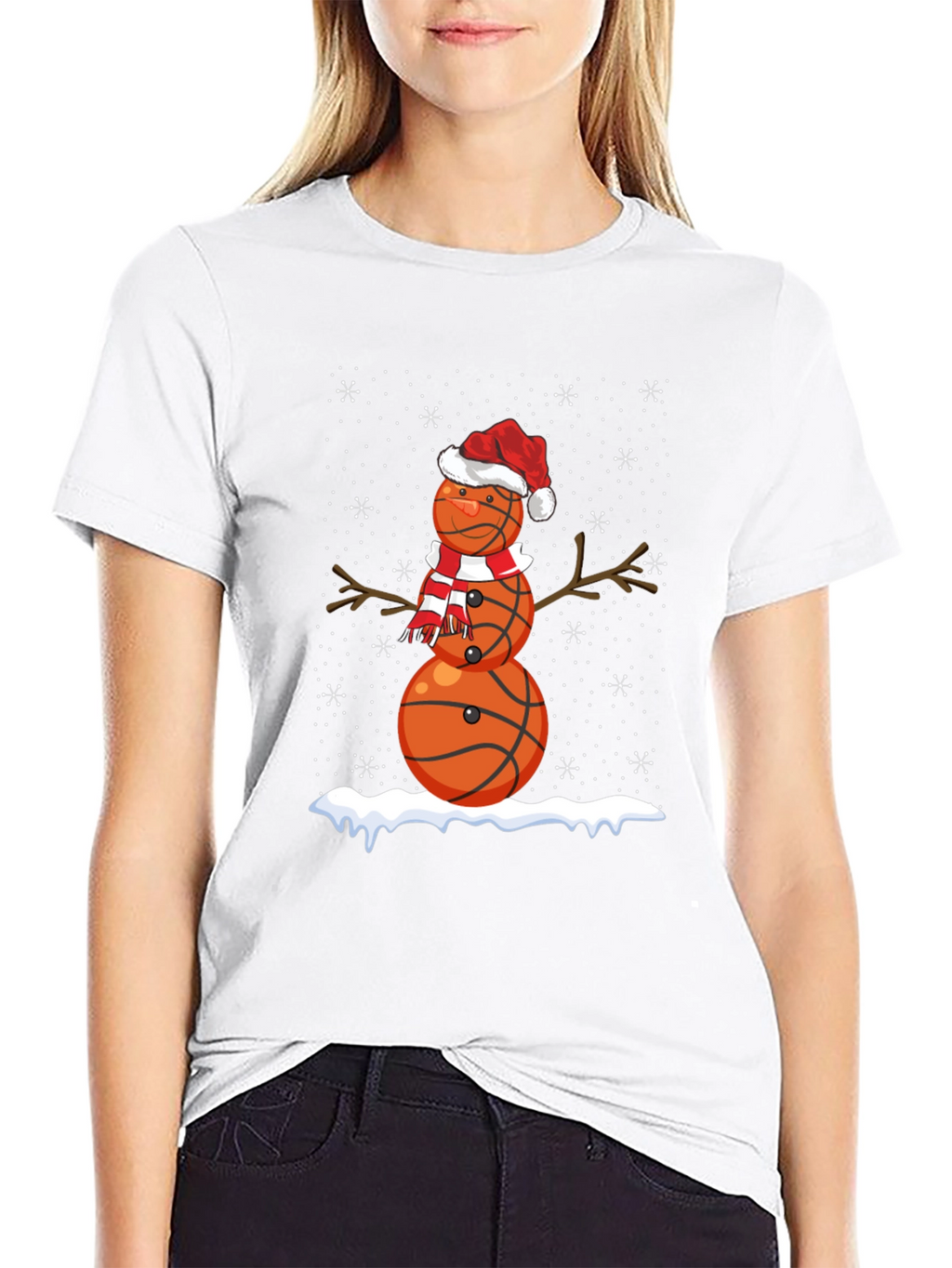 Basketball Snowman Christmas T-Shirt